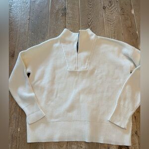 Lands End Women's Cream Quarter Zip Ribbed Sweater L 14-16